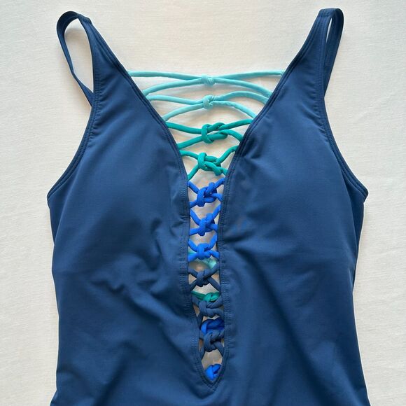 Bleu Rod Beattie Other - Bleu Rod Beattie Womens Lacedown Swimsuit Sz 4 Blue Multicolor